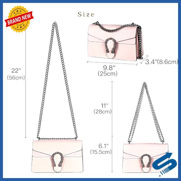 Faux Leather Crossbody Bag with Chain Strap, Square Satchel Purse for Women - Picture 4 of 7